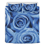 Bright Blue Rose Print Duvet Cover Bedding Set