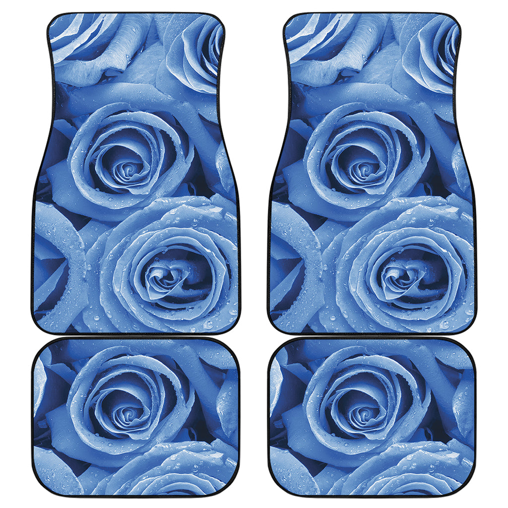 Bright Blue Rose Print Front and Back Car Floor Mats