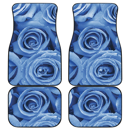 Bright Blue Rose Print Front and Back Car Floor Mats