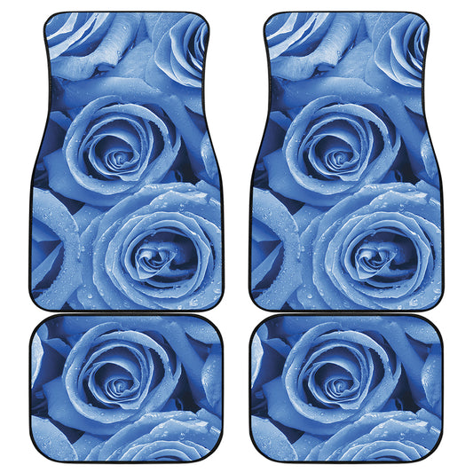 Bright Blue Rose Print Front and Back Car Floor Mats