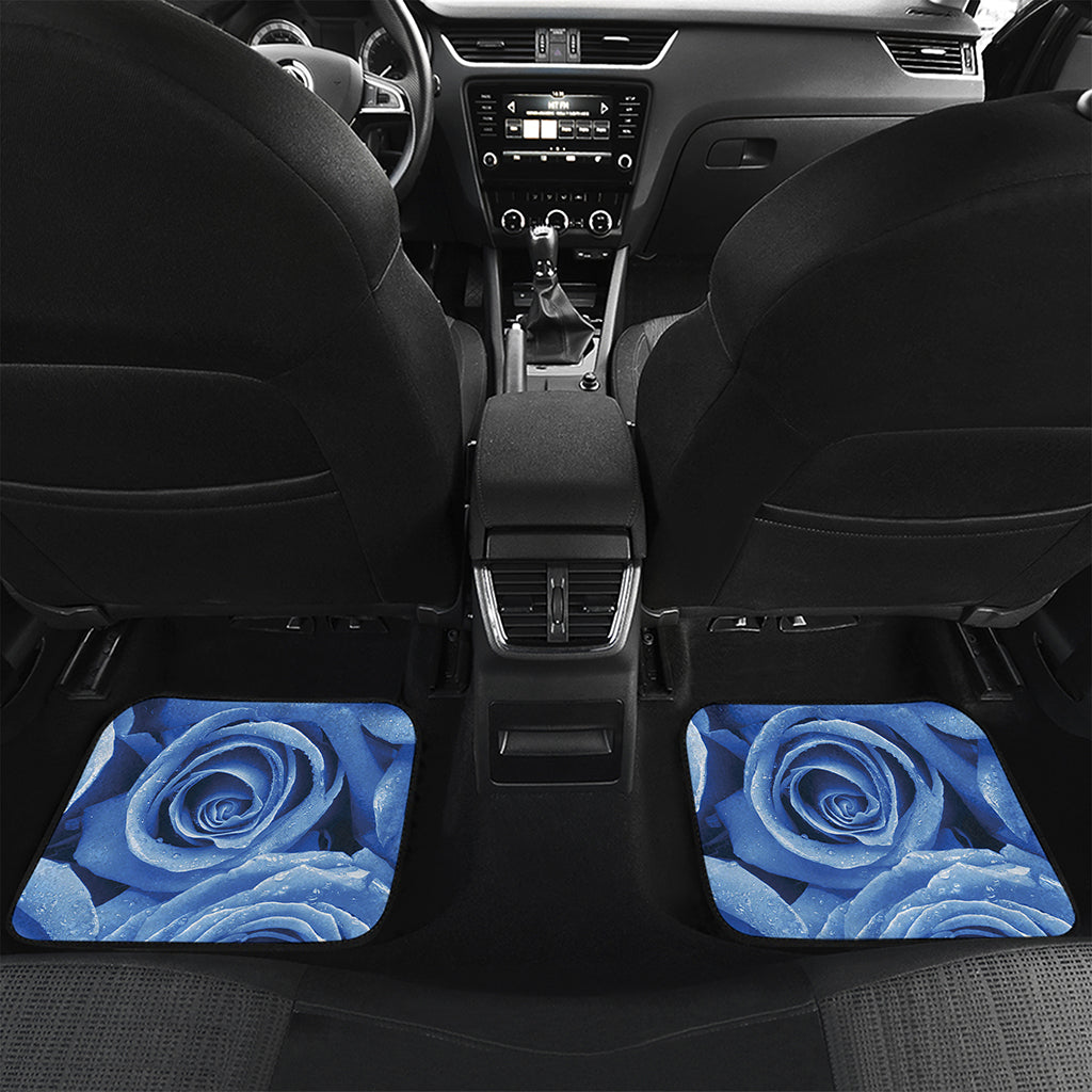 Bright Blue Rose Print Front and Back Car Floor Mats