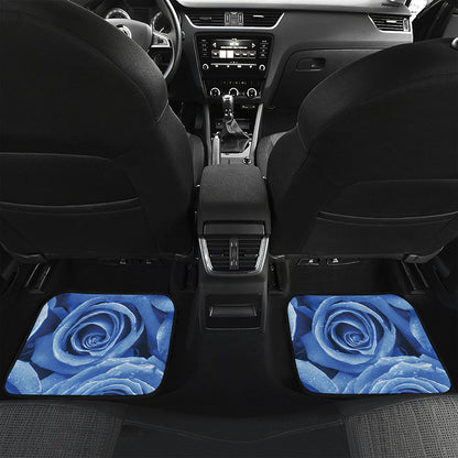 Bright Blue Rose Print Front and Back Car Floor Mats
