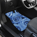 Bright Blue Rose Print Front and Back Car Floor Mats