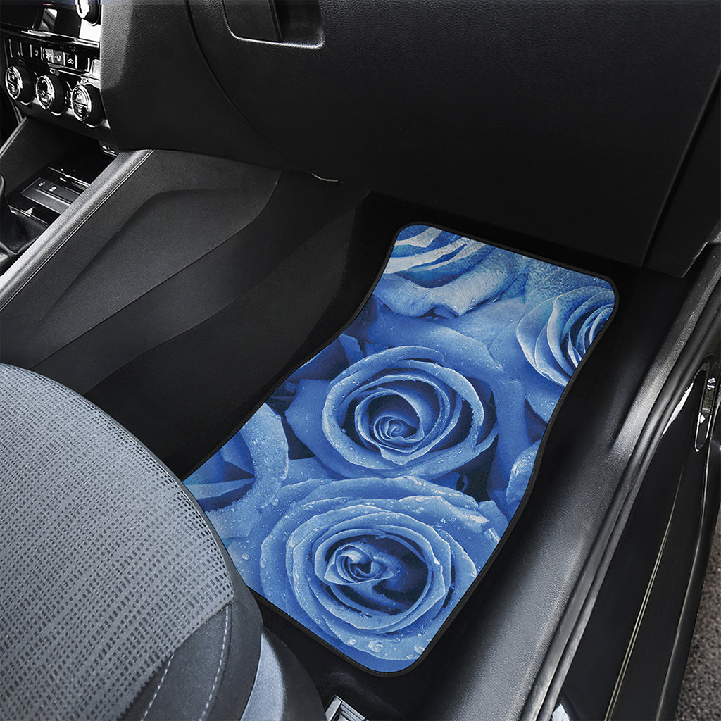 Bright Blue Rose Print Front and Back Car Floor Mats