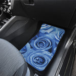 Bright Blue Rose Print Front and Back Car Floor Mats
