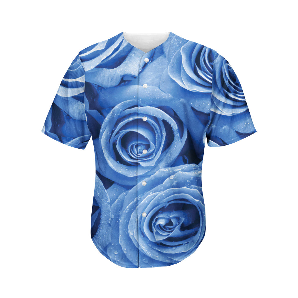 Bright Blue Rose Print Men's Baseball Jersey