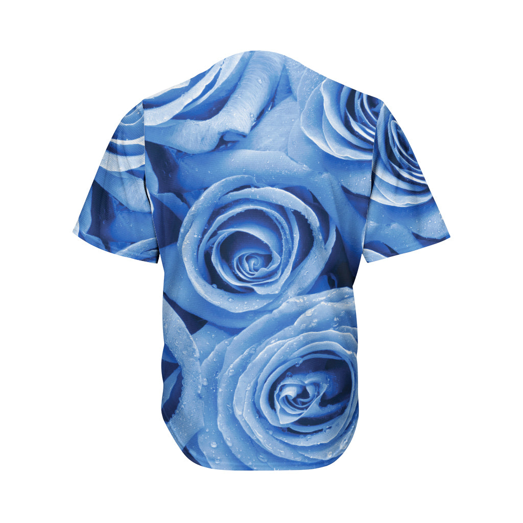 Bright Blue Rose Print Men's Baseball Jersey