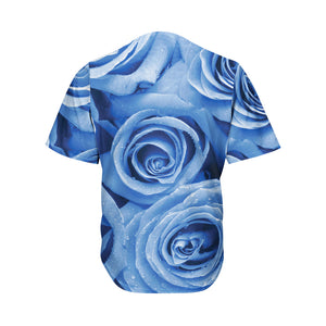 Bright Blue Rose Print Men's Baseball Jersey