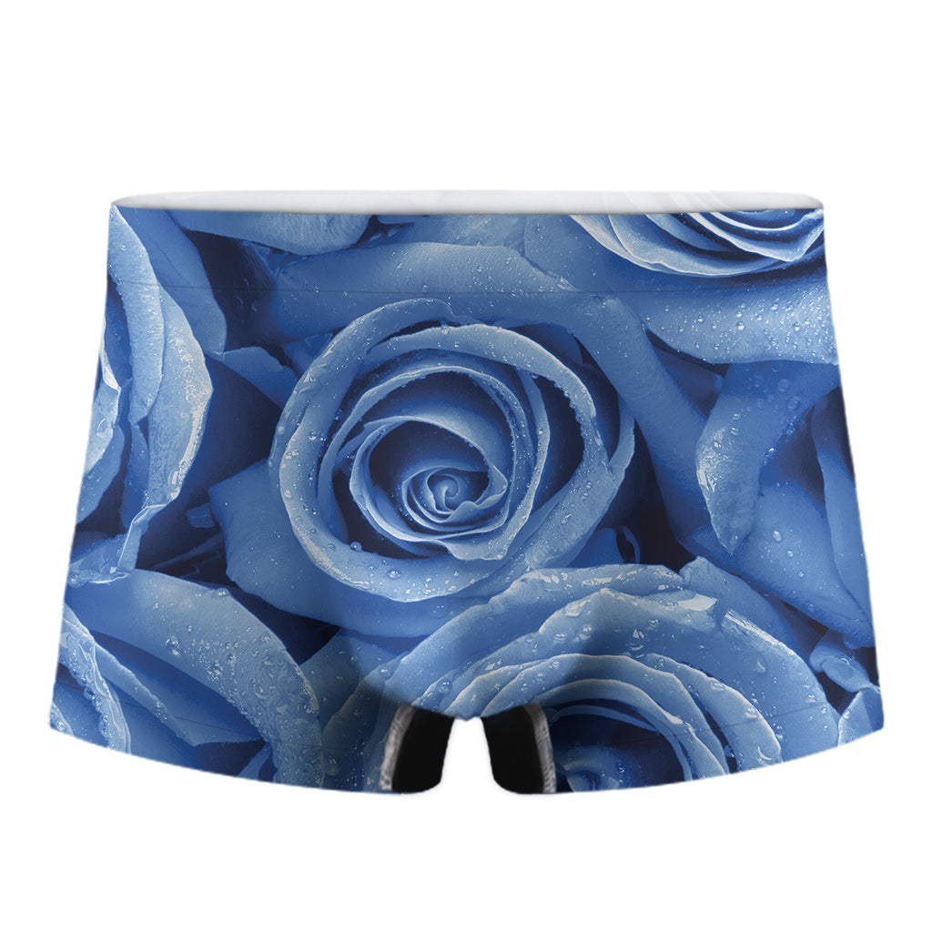 Bright Blue Rose Print Men's Boxer Briefs