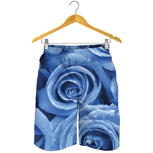 Bright Blue Rose Print Men's Shorts