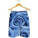 Bright Blue Rose Print Men's Shorts