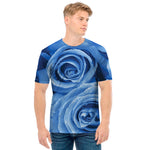 Bright Blue Rose Print Men's T-Shirt