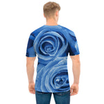 Bright Blue Rose Print Men's T-Shirt