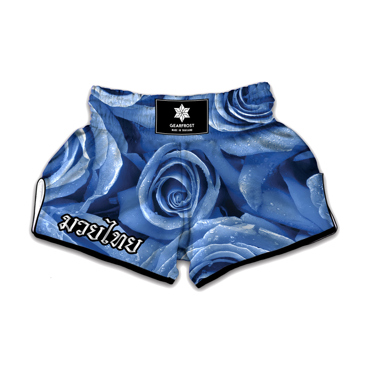 Bright Blue Rose Print Muay Thai Boxing Shorts