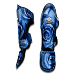 Bright Blue Rose Print Muay Thai Shin Guard