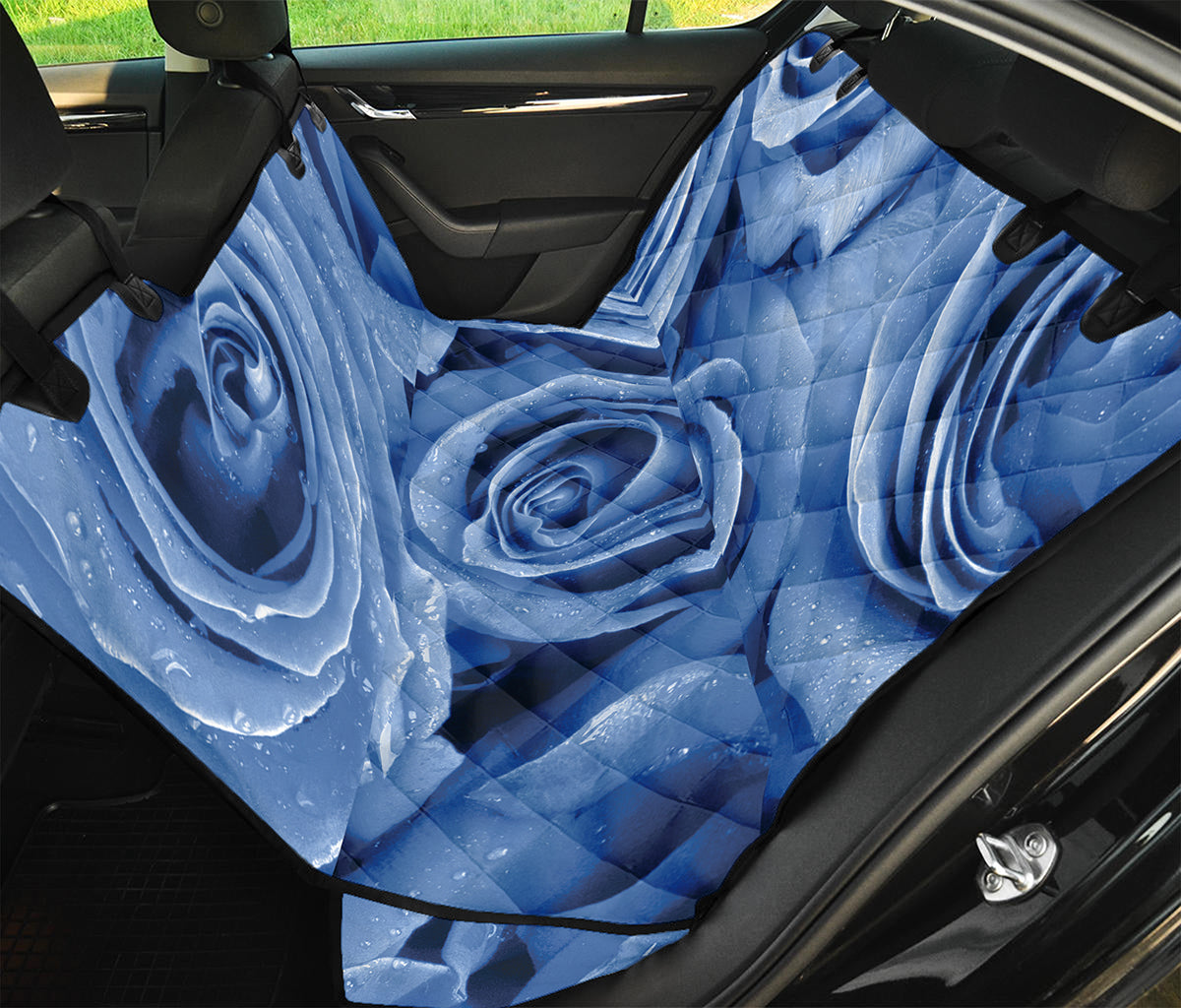 Bright Blue Rose Print Pet Car Back Seat Cover
