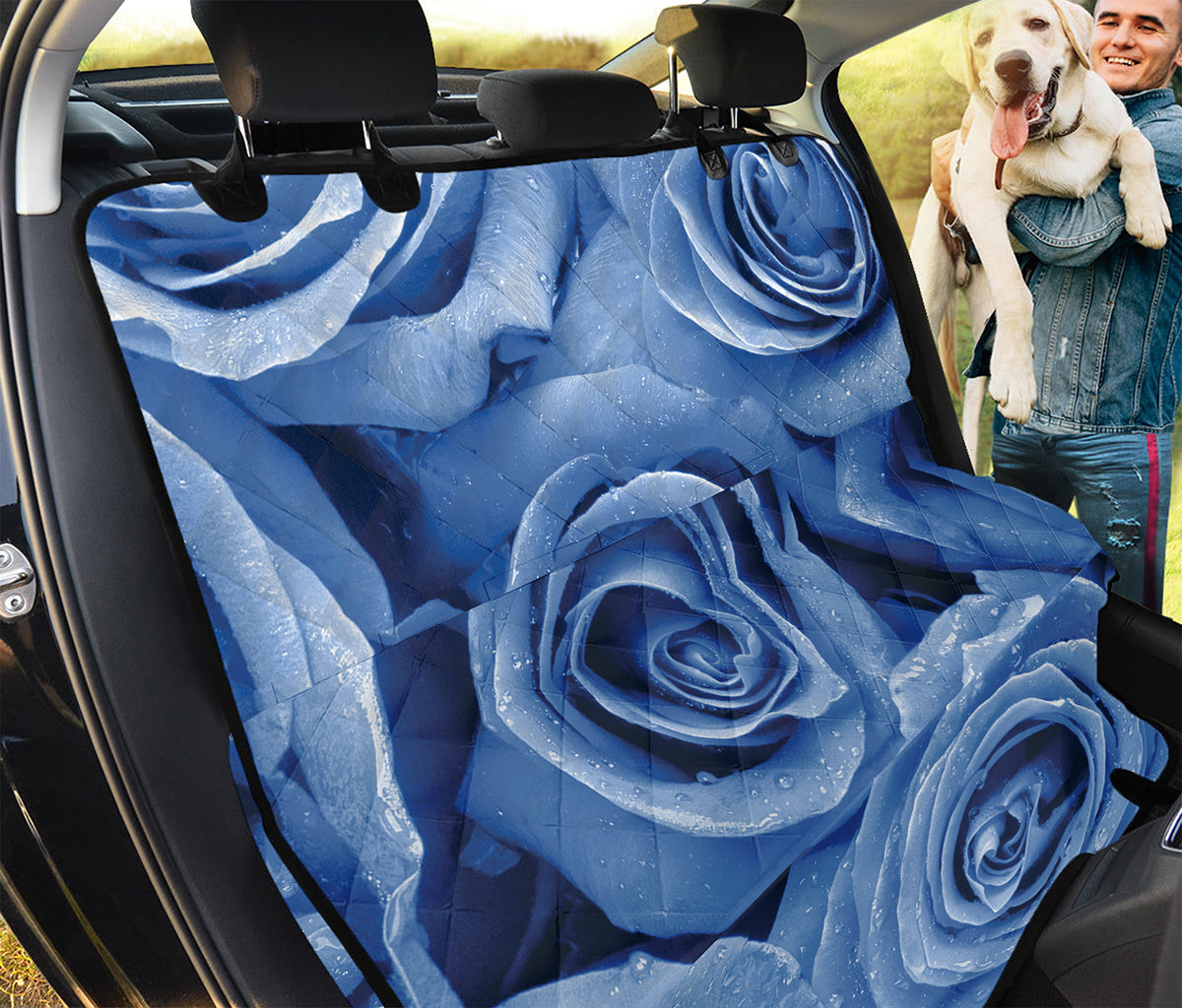 Bright Blue Rose Print Pet Car Back Seat Cover