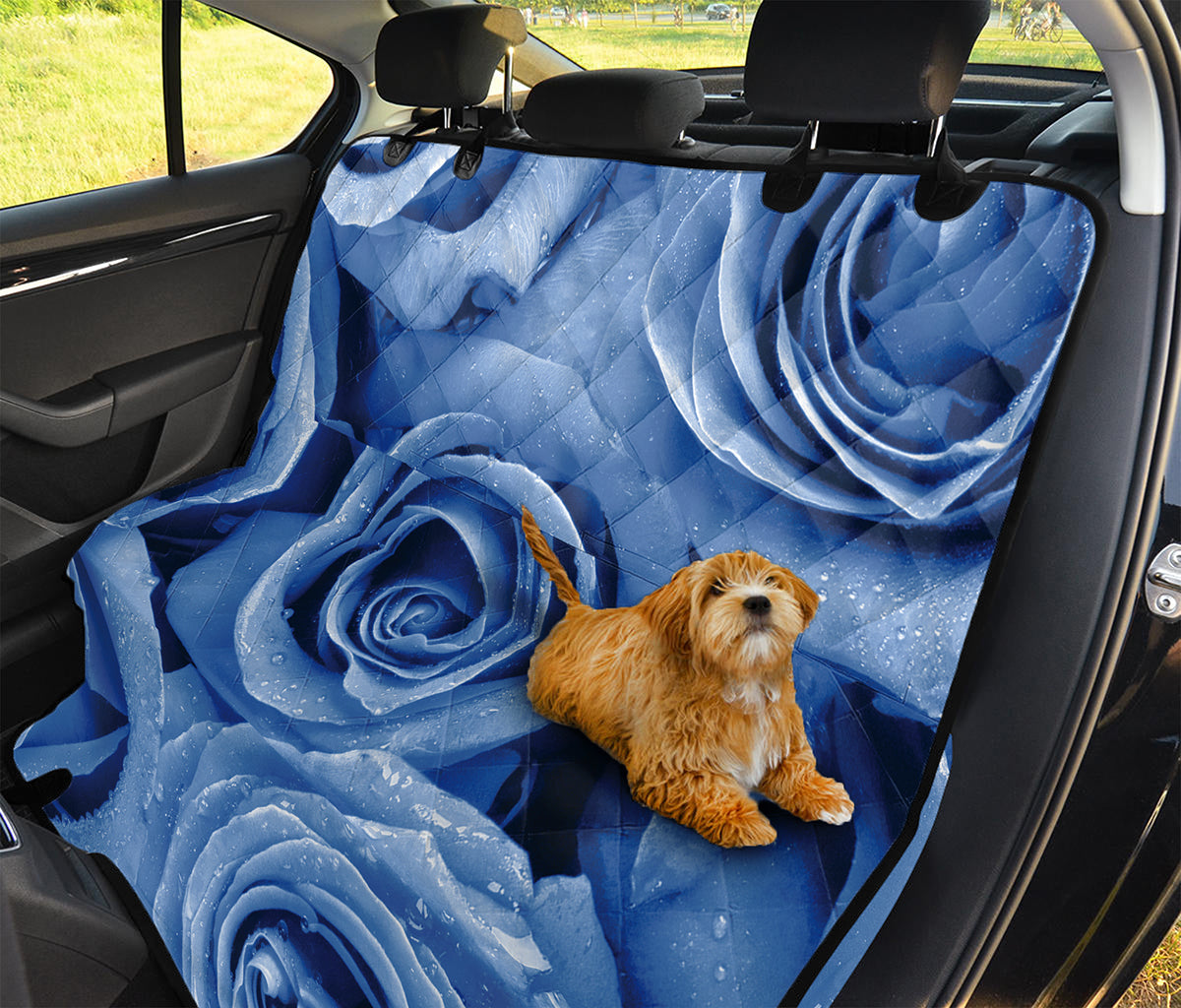 Bright Blue Rose Print Pet Car Back Seat Cover