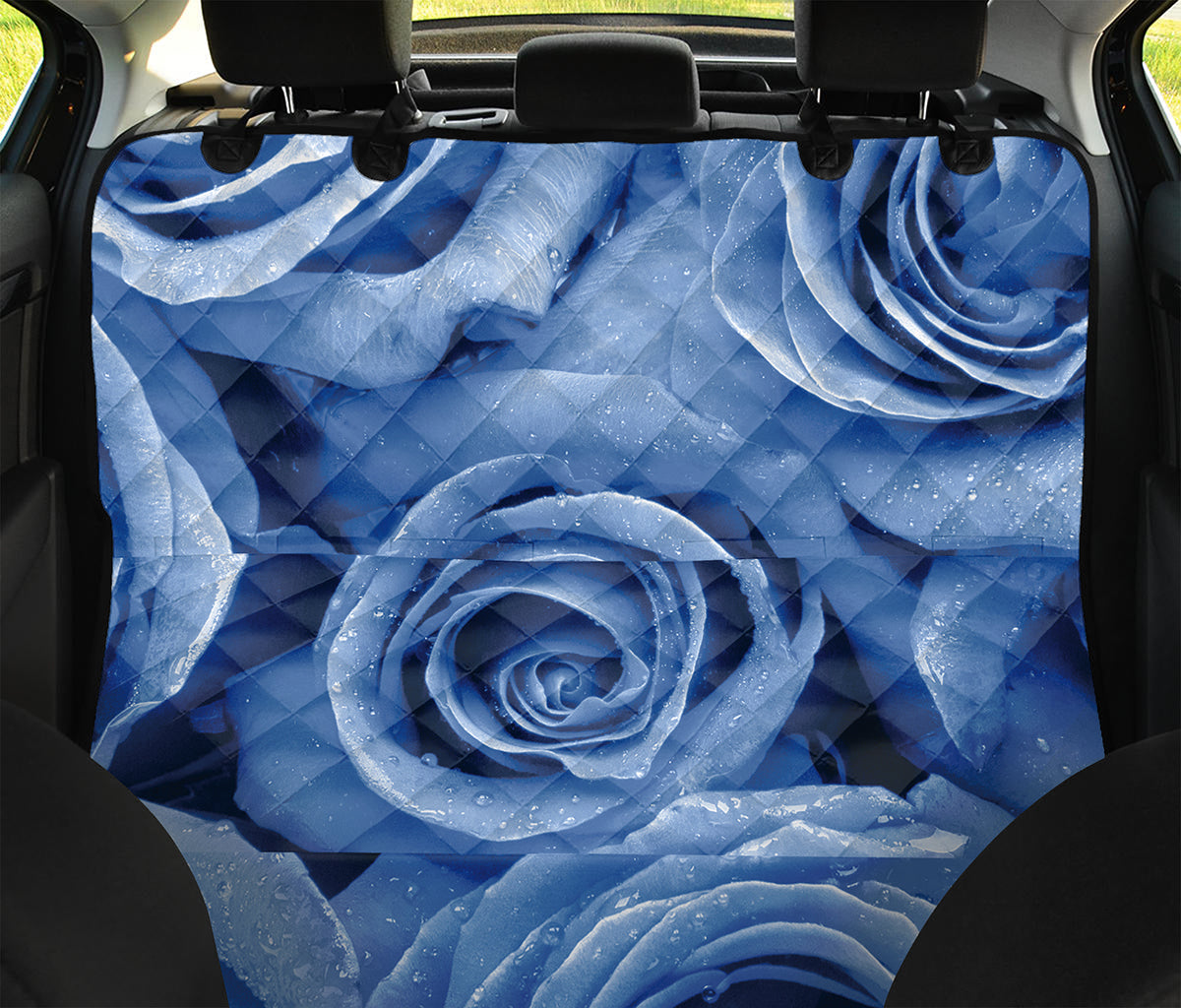 Bright Blue Rose Print Pet Car Back Seat Cover
