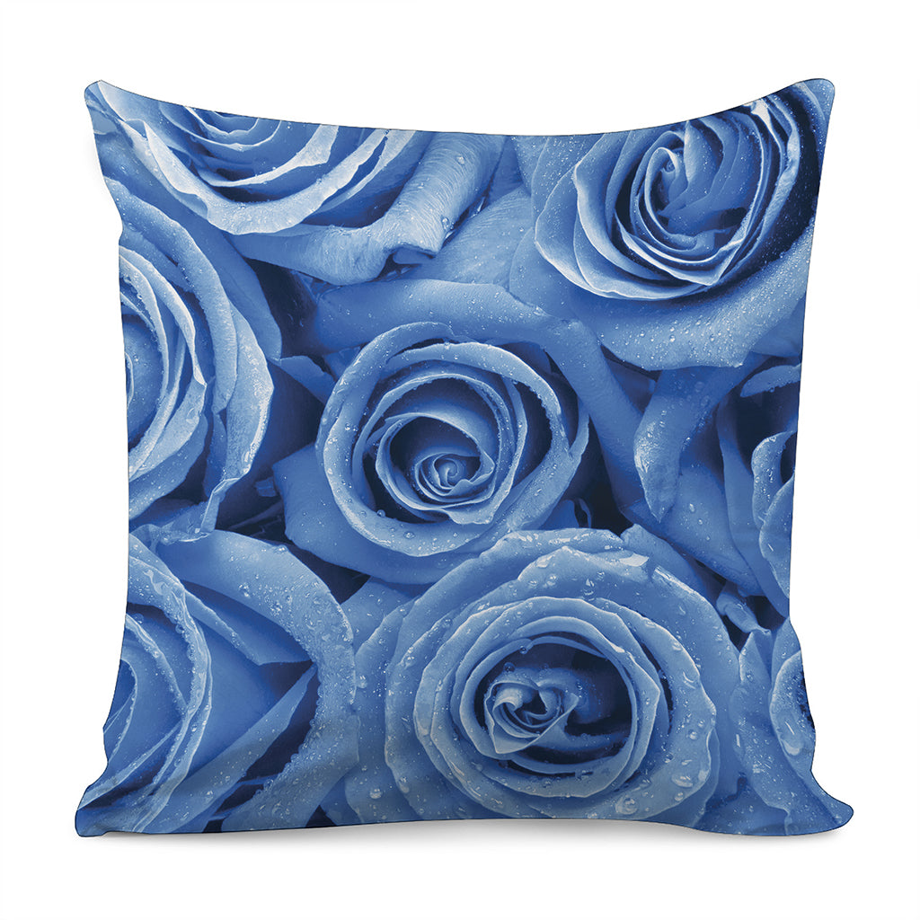 Bright Blue Rose Print Pillow Cover
