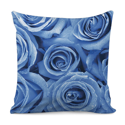 Bright Blue Rose Print Pillow Cover