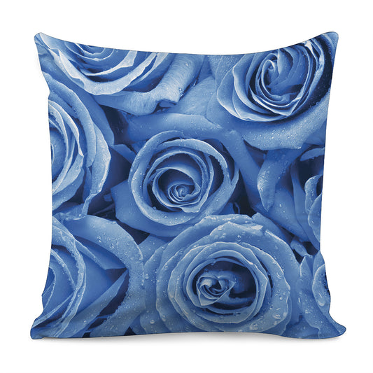 Bright Blue Rose Print Pillow Cover