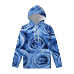 Bright Blue Rose Print Pullover Hoodie