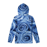 Bright Blue Rose Print Pullover Hoodie