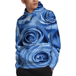 Bright Blue Rose Print Pullover Hoodie