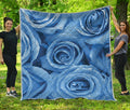 Bright Blue Rose Print Quilt