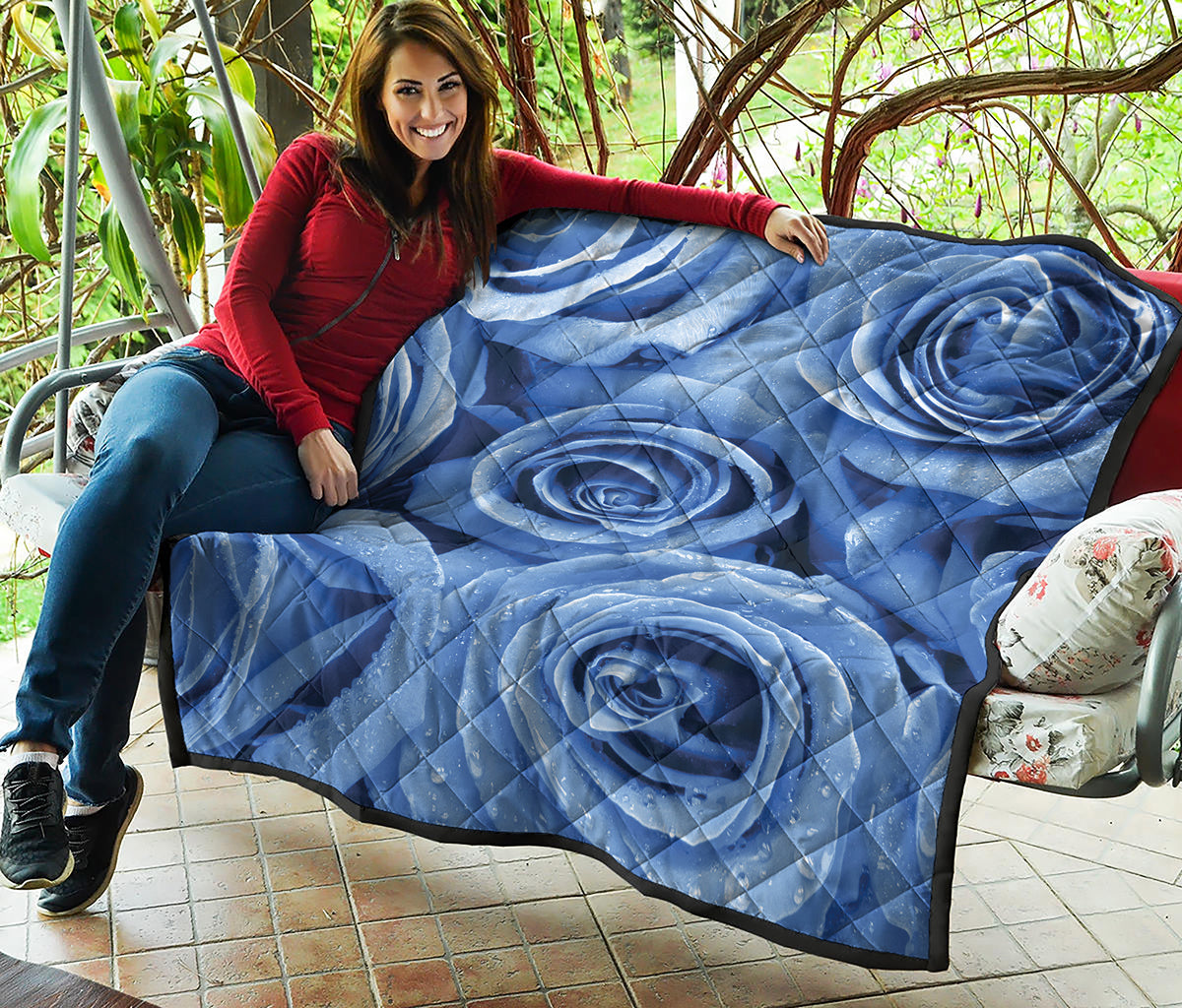 Bright Blue Rose Print Quilt