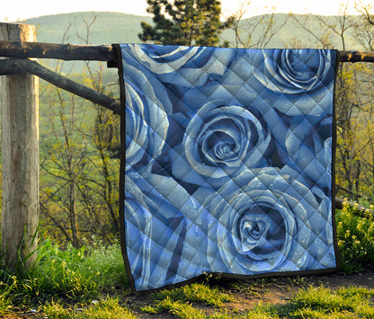 Bright Blue Rose Print Quilt