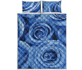 Bright Blue Rose Print Quilt Bed Set