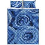 Bright Blue Rose Print Quilt Bed Set