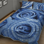 Bright Blue Rose Print Quilt Bed Set
