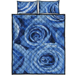 Bright Blue Rose Print Quilt Bed Set
