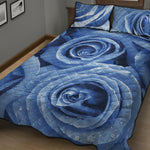 Bright Blue Rose Print Quilt Bed Set
