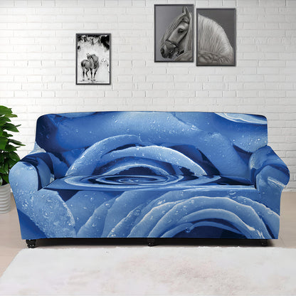 Bright Blue Rose Print Sofa Cover