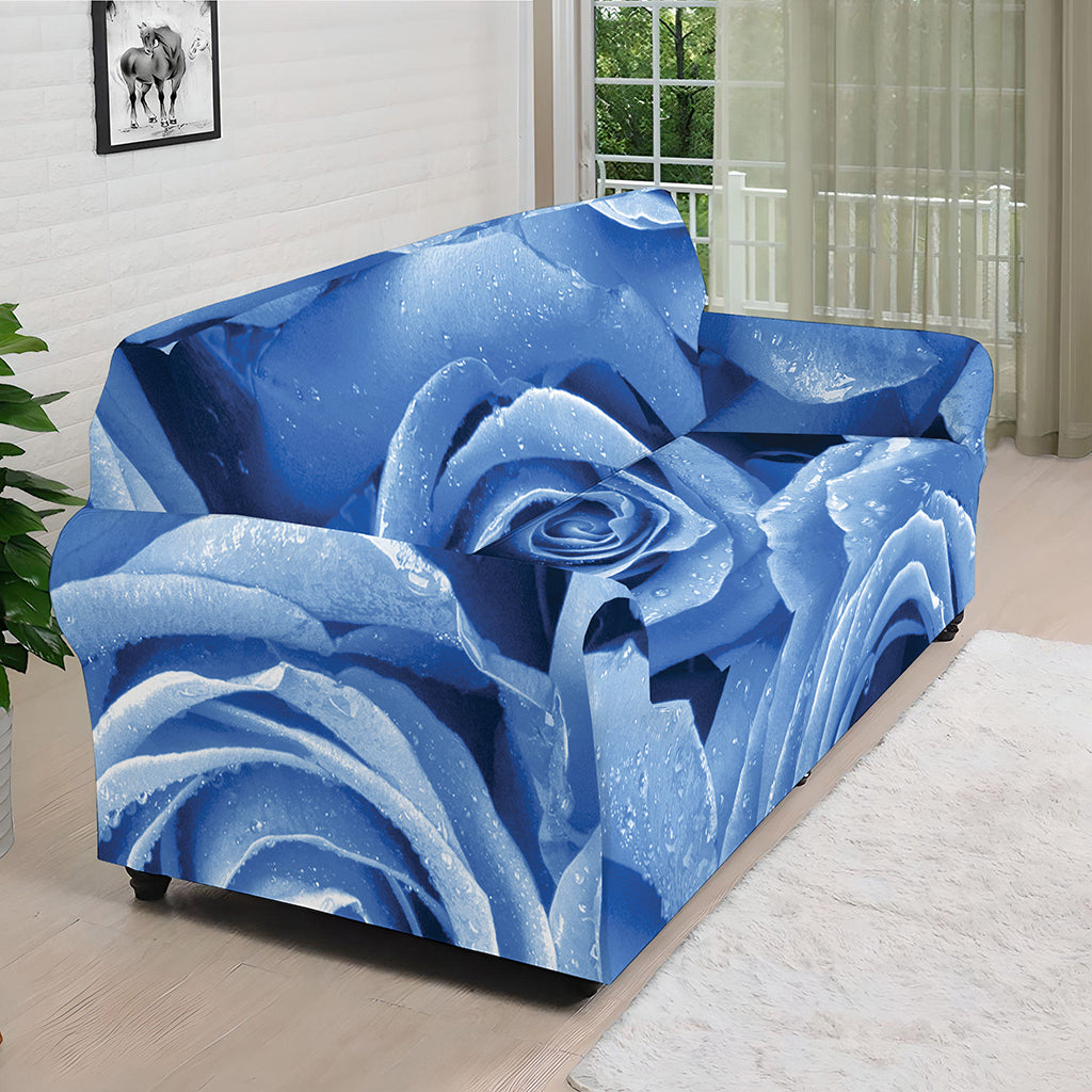 Bright Blue Rose Print Sofa Cover