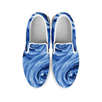 Bright Blue Rose Print White Slip On Shoes