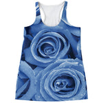 Bright Blue Rose Print Women's Racerback Tank Top