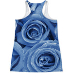 Bright Blue Rose Print Women's Racerback Tank Top