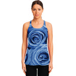 Bright Blue Rose Print Women's Racerback Tank Top