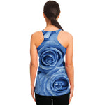 Bright Blue Rose Print Women's Racerback Tank Top