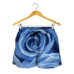 Bright Blue Rose Print Women's Shorts