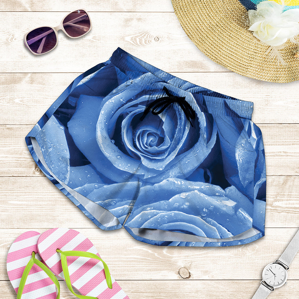Bright Blue Rose Print Women's Shorts