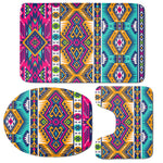 Bright Colors Aztec Pattern Print 3 Piece Bath Mat Set
