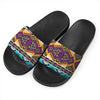 Bright Colors Aztec Pattern Print Black Slide Sandals