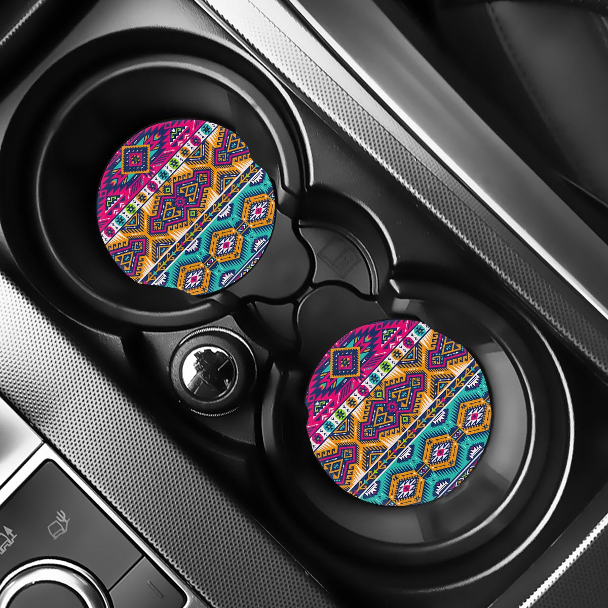 Bright Colors Aztec Pattern Print Car Coasters