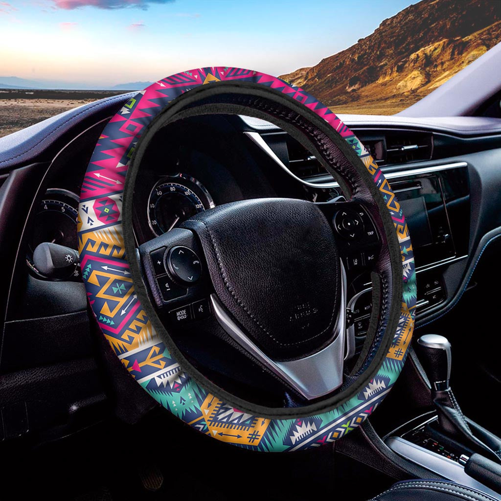 Bright Colors Aztec Pattern Print Car Steering Wheel Cover